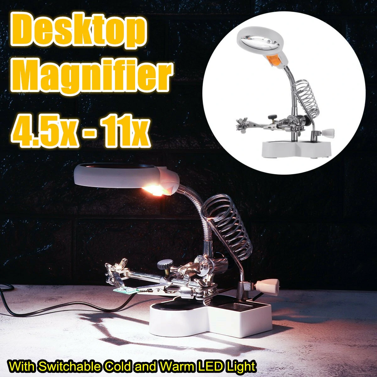 4.5x-11x LED Magnifier Desk Lamp - Clamp-On Desktop Light for Repair & Soldering - Image 2