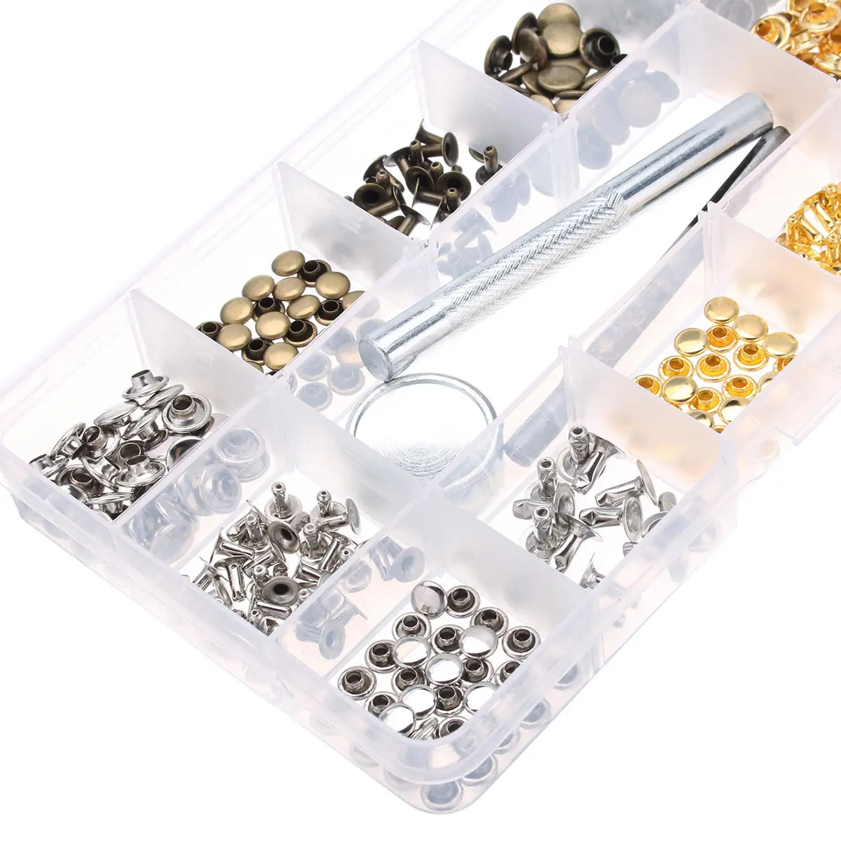 Silver Gold Single Cap Rivet Set - 180pcs Tubular Studs & Fixing Tool Kit For Leather - Image 2