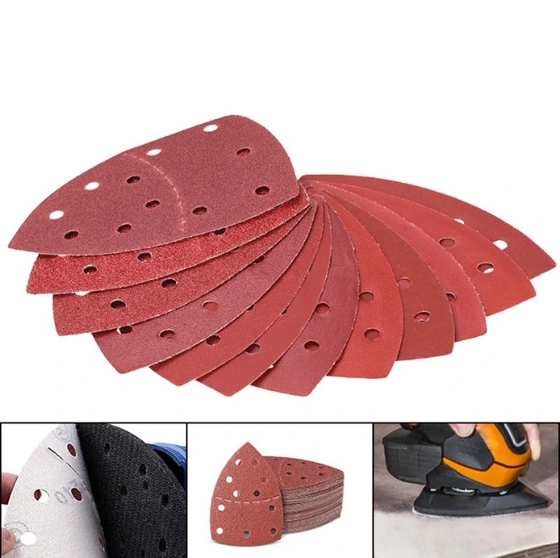 3M 40pcs Triangle Sandpaper Pads Set - 152x105mm 11 Hole - 40/60/80/120/180 Grit for Polishing - Image 4