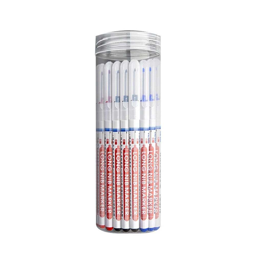 10pcs Multi Purpose Deep Hole Marker Pens - Long 20mm Nib - Waterproof Black Blue Red Ink for Woodworking & Construction - Image 2
