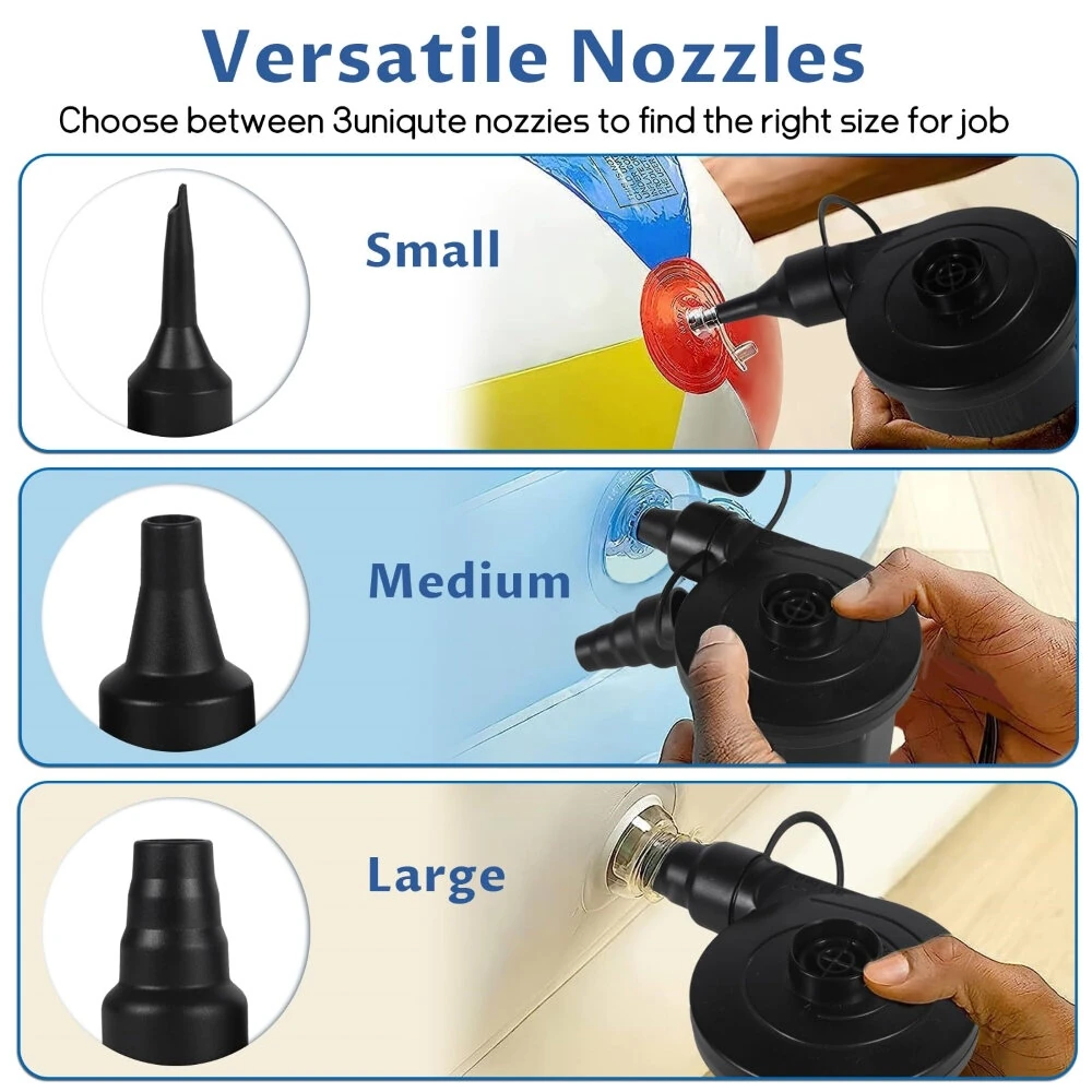USB Rechargeable Electric Air Pump - 2000mAh Battery & 3 Nozzles for Mattress, Pool Floats, Bags - Image 2