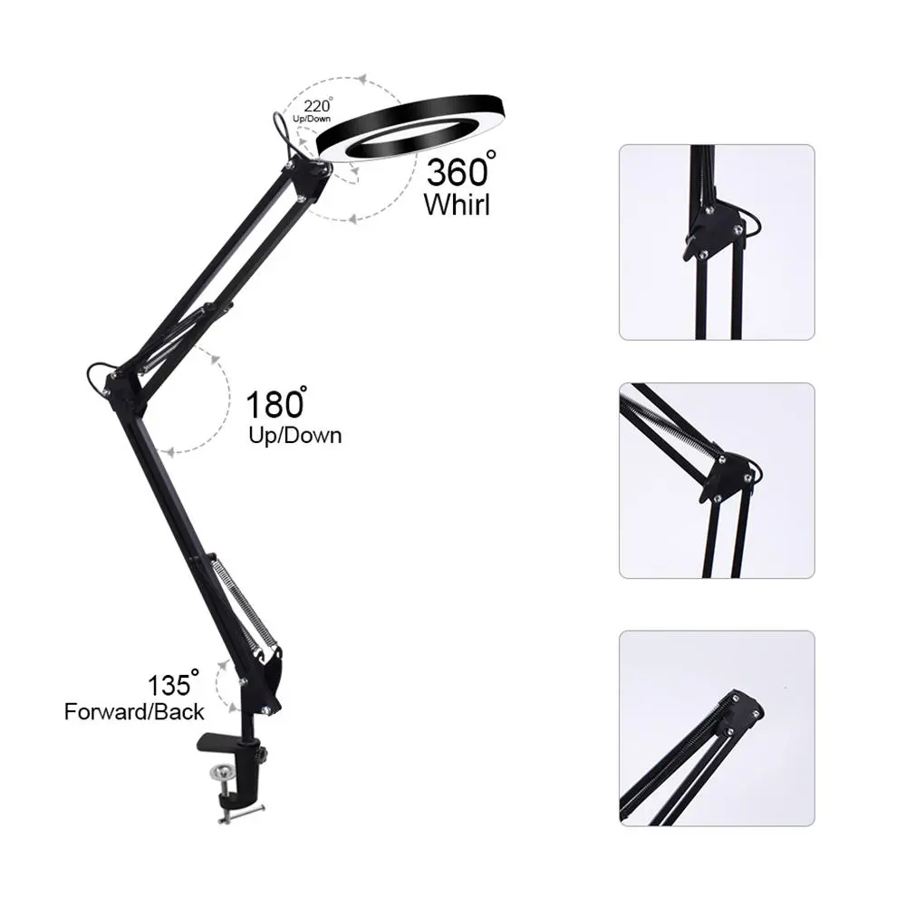 Flexible Desk Magnifier Lamp - 22cm LED Magnifying Glass with 5X USB & 3 Color Lights - Image 3