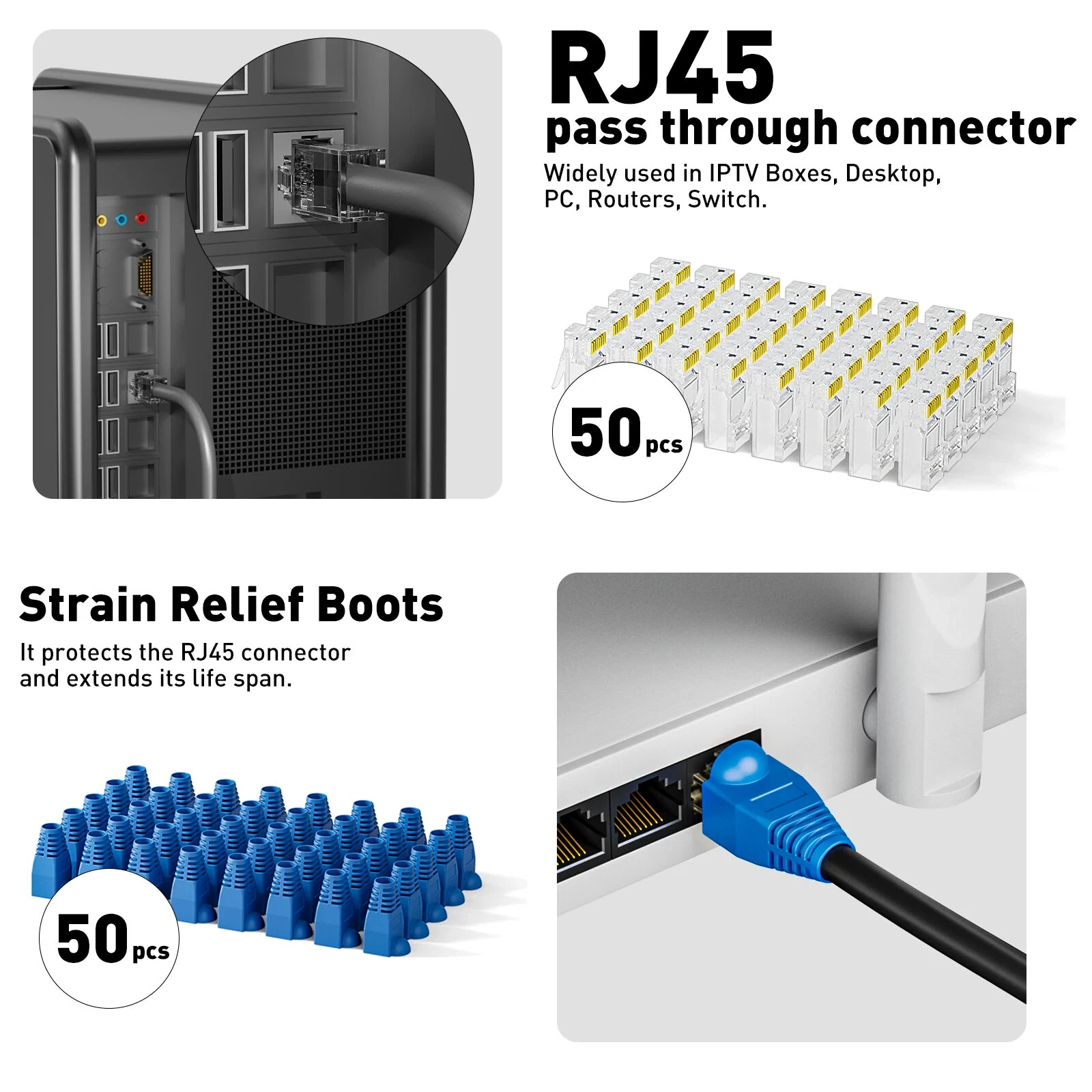 RJ45 Crimp Tool Kit - Cat6 Cat5e Network Cable Tester | Pass Through Connectors & Wire Cutter - Image 5