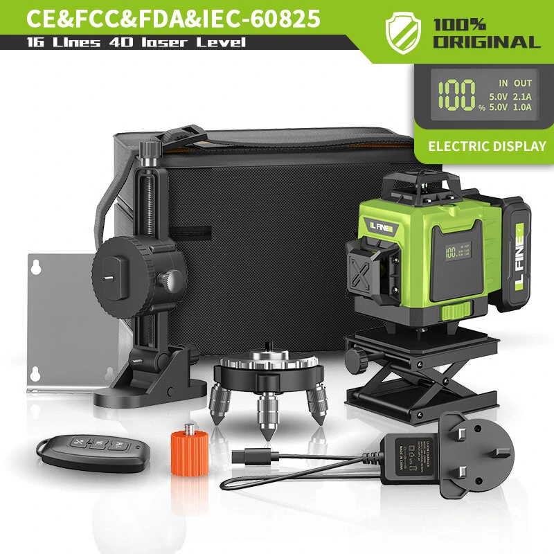 LFINE 4D 16 Line Green Laser Level | Self-Leveling ±1mm/7m | 30M Range & Tripod - Image 2