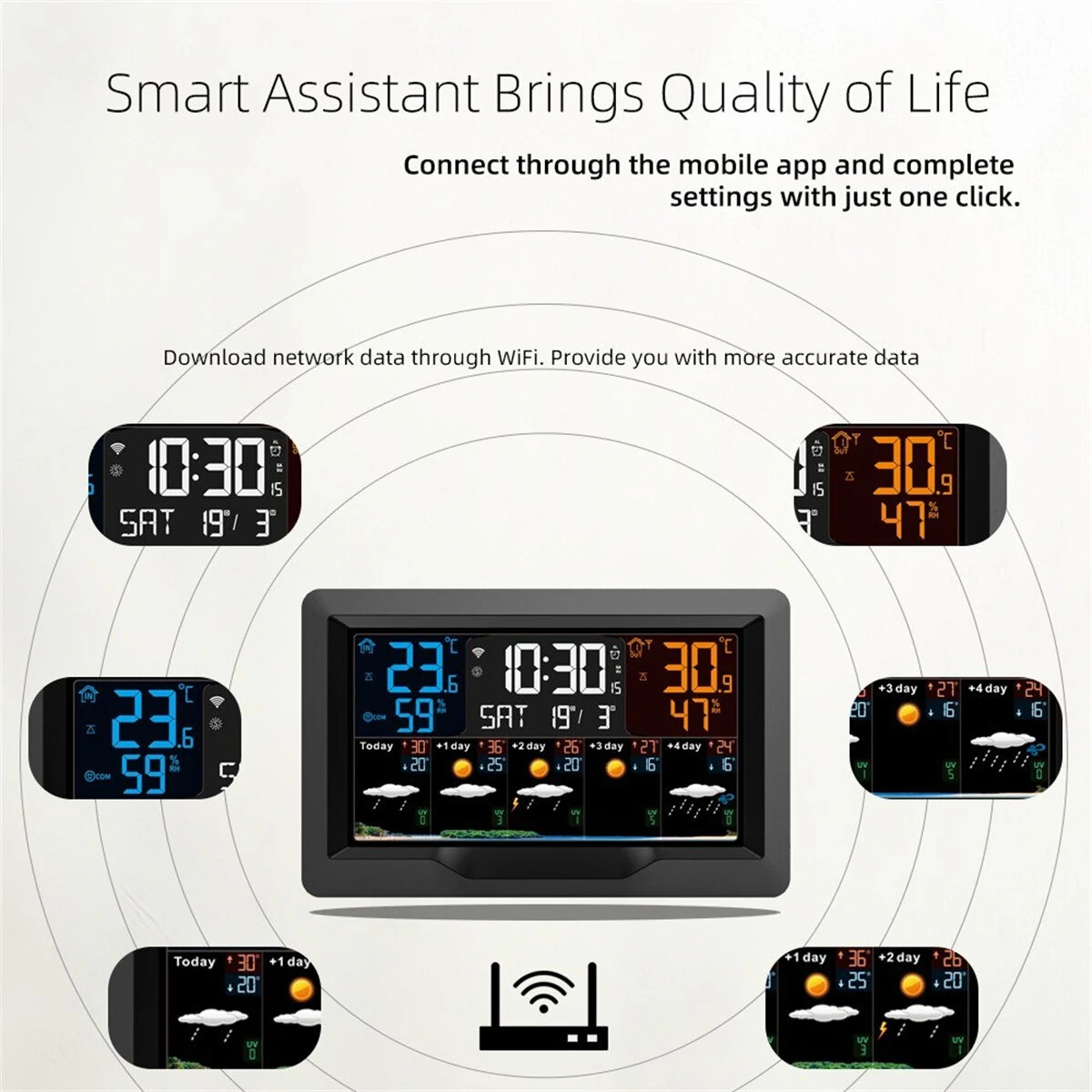FJ3390TY-A WiFi Weather Clock | Color Screen, Temp & Humidity Alarm Clock - Image 5