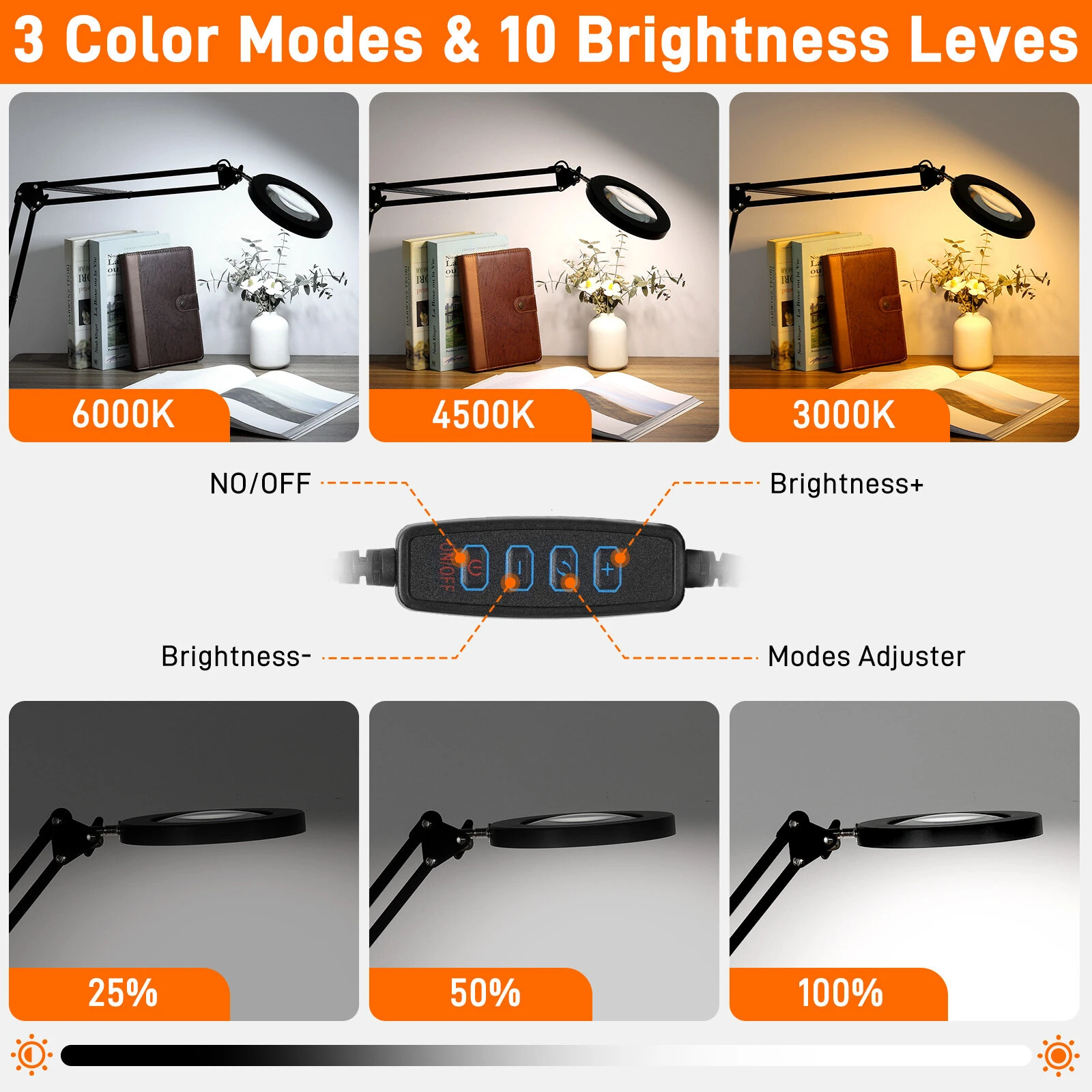 GOCHIFIX 2in1 10X Magnifying Glass with Light LED Lamp - 3 Color Modes, 10 Brightness Levels - Image 5