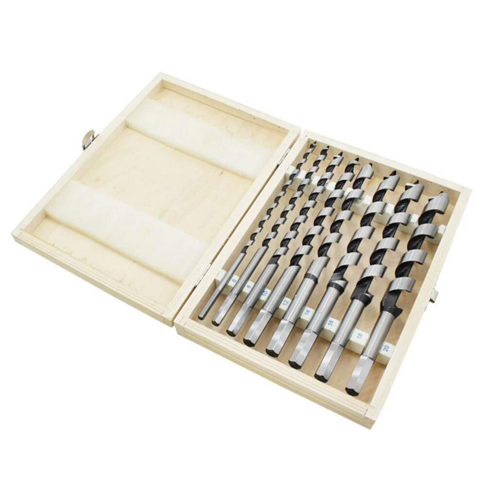 8Pcs 230mm Hexagonal Carbon Steel Auger Bit Set | Woodworking Drill Kit in Wooden Case - Image 2