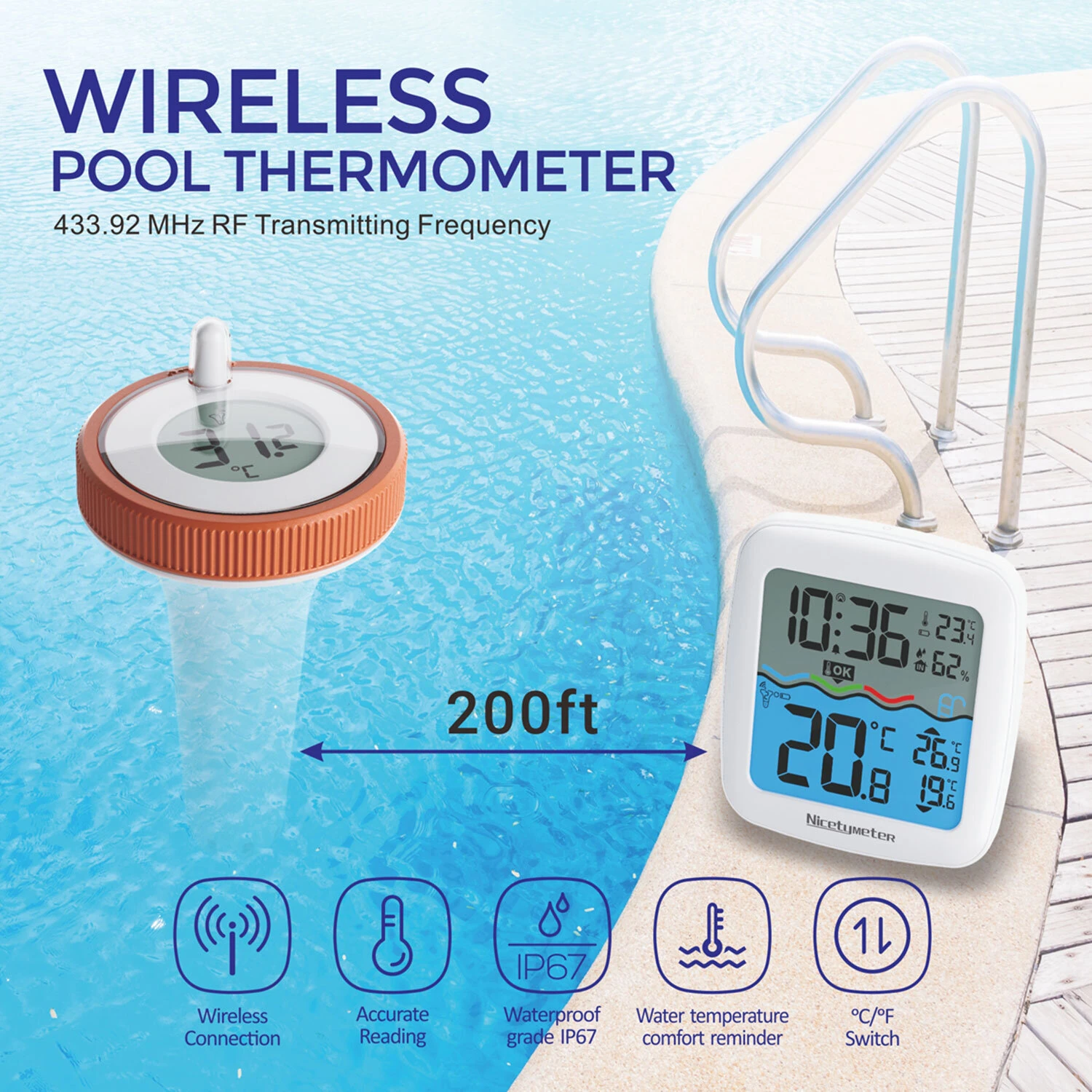 Wireless Pool Thermometer - 200ft Range Digital Hygrometer | 3 Channel Sensor - Image 3
