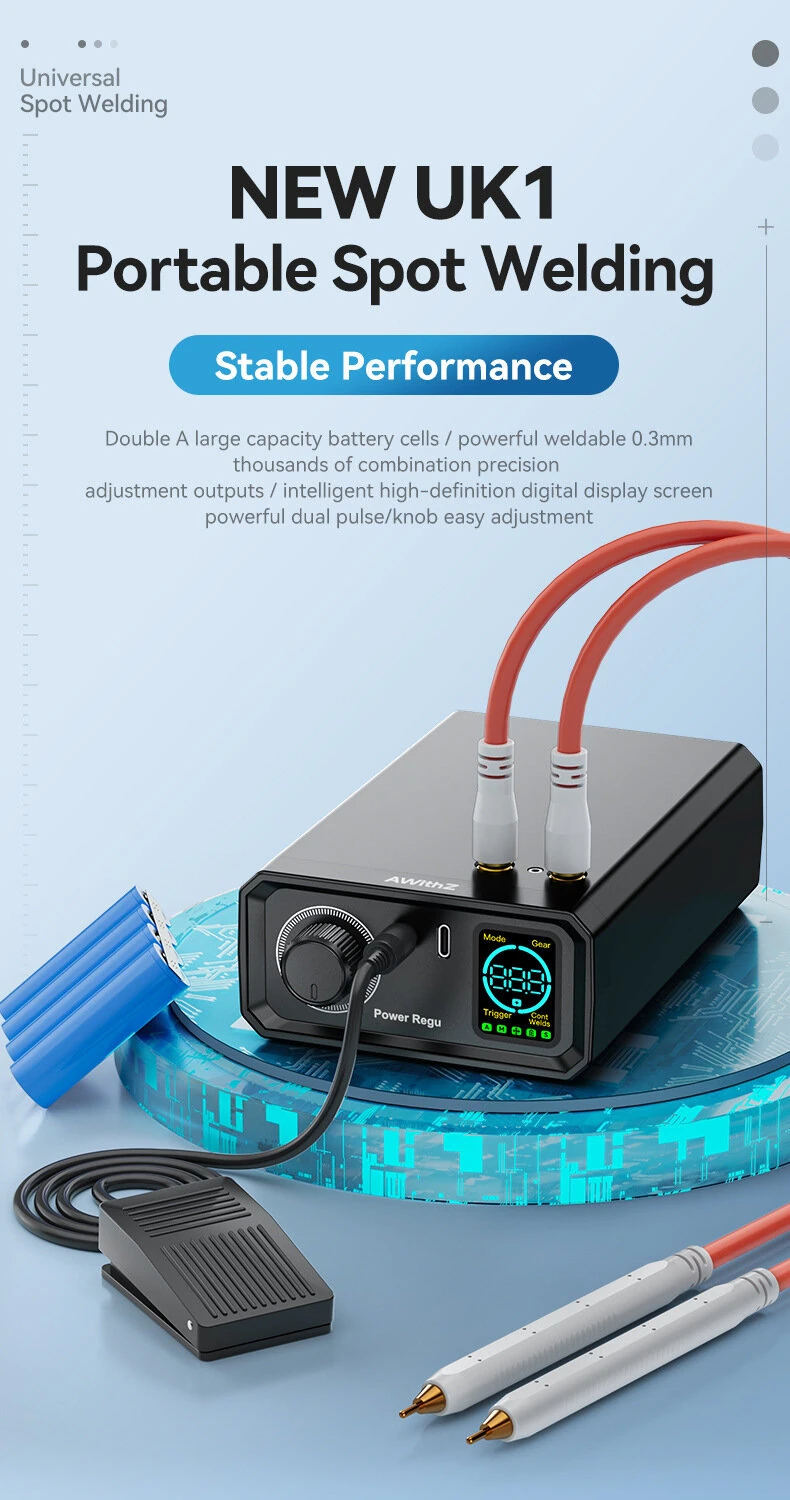 AWithZ UK1 Portable Spot Welder - 0.3mm Nickel Battery Welding | Digital Display & Type-C Charging - Image 5