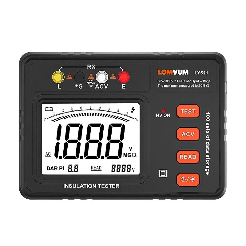 LOMVUM Insulation Resistance Tester 500V 1000MΩ - Digital Meter with Backlit Display - Image 3
