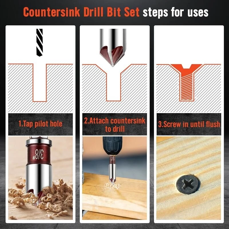 Premium Steel 5 Flute Countersink Drill Bits Set - Hex Shank 82 Degree Tip - Image 5