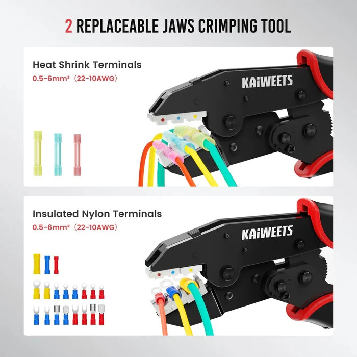 KAIWEETS KDC02 Crimping Tool | AWG 22-10 Ratchet | Heat Shrink Connectors - Image 4