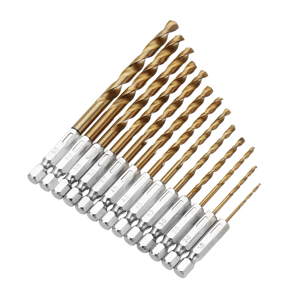 Drillpro DB-T2 13pcs HSS Titanium Drill Bit Set | 1.5-6.5mm 1/4 Inch Hex - Image 3