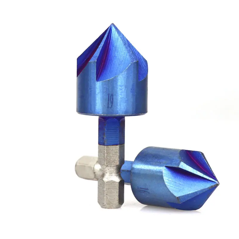6-19mm Countersink Drill Bit Set - 6pcs 5 Flute Hex Shank | Nano Blue Coated - Image 4