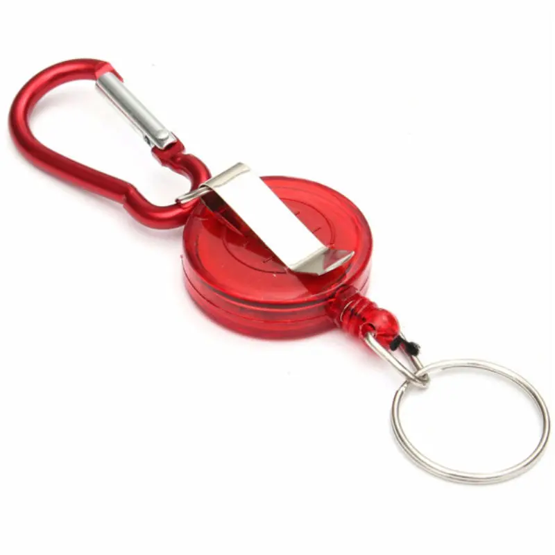 Badge Reel Telescopic Key Holder | Retractable Carabiner Keychain - Red - Image 2