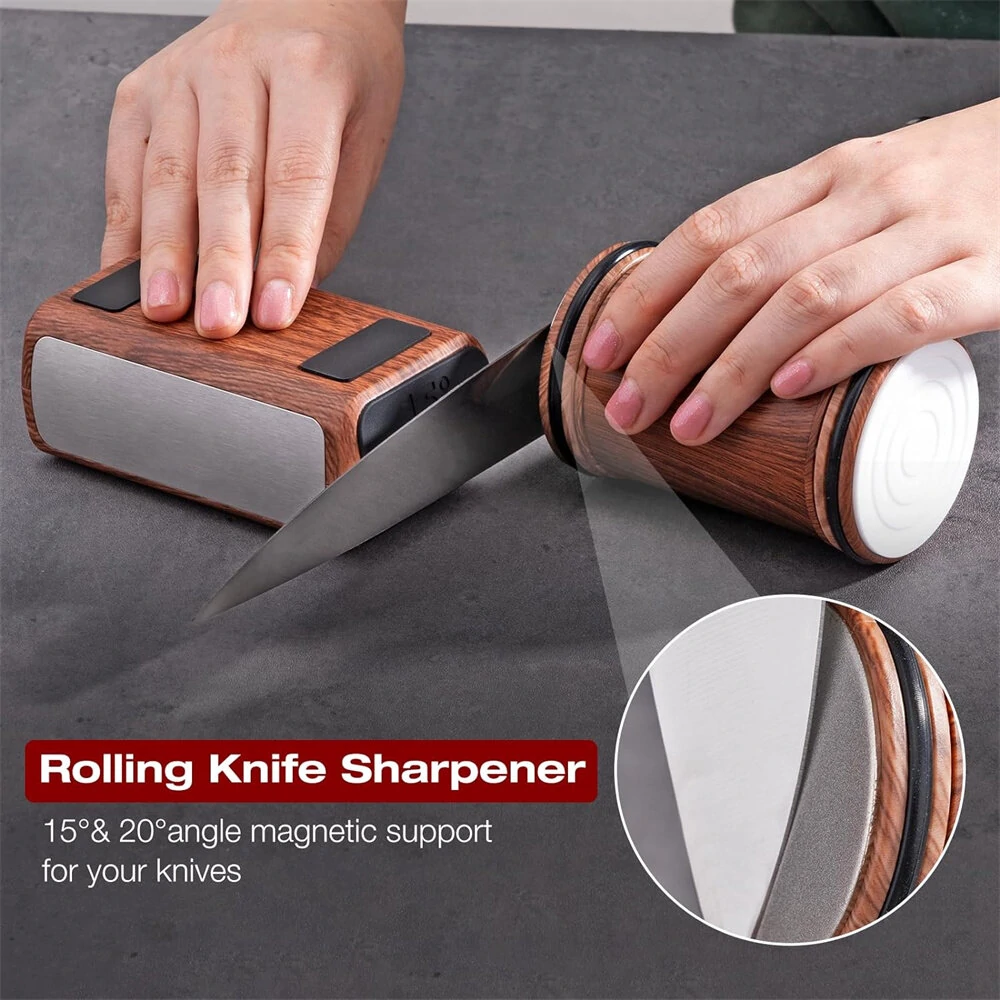 Professional Rolling Knife Sharpener Grinder - 15 & 20 Degree Adjustable Angles | Diamond & Ceramic Discs - Image 5