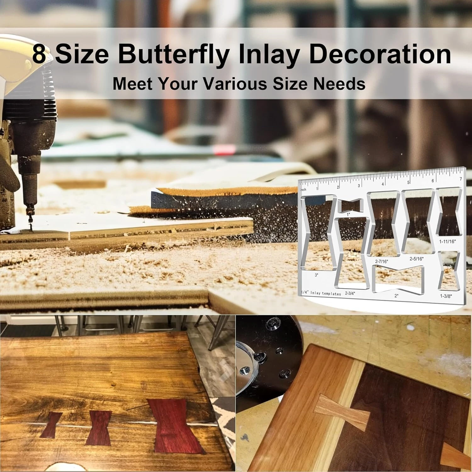 8 in 1 Router Template Jig - 7 Inch Inlay & Bowtie Kit | 8 Sizes Woodworking DIY Tool - Image 4