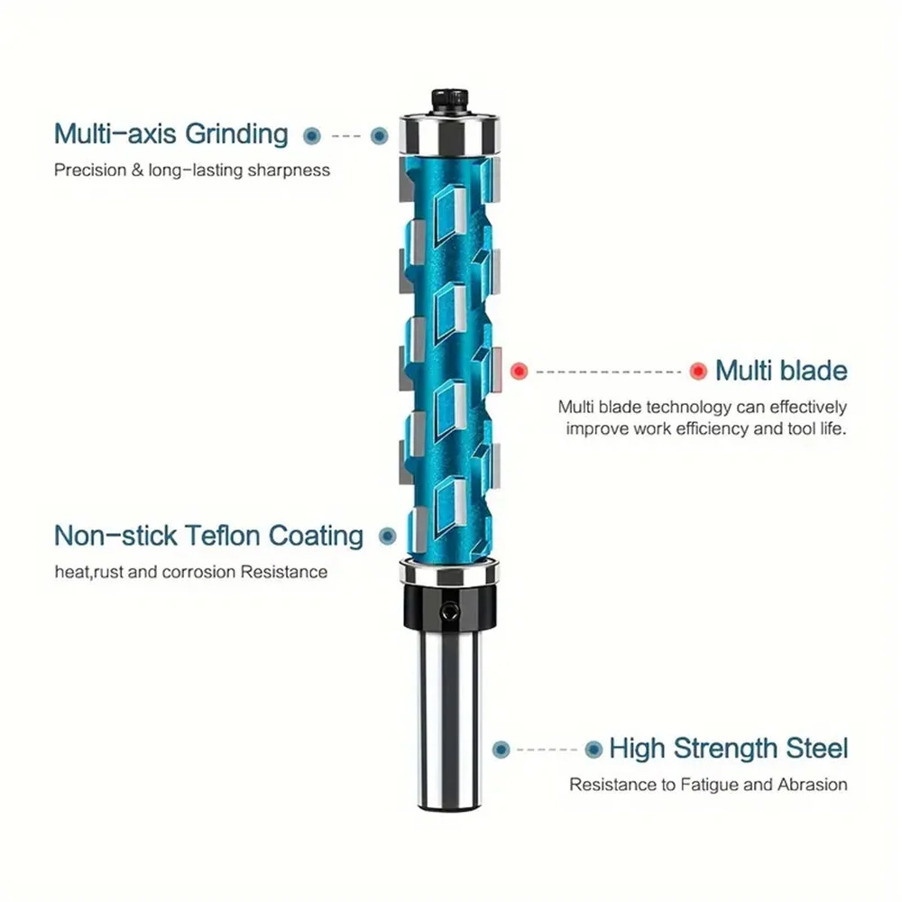 Blue Precision Spiral Flush Trim Router Bit Set - 1/2in & 12mm Shank | Double Bearings - Image 5