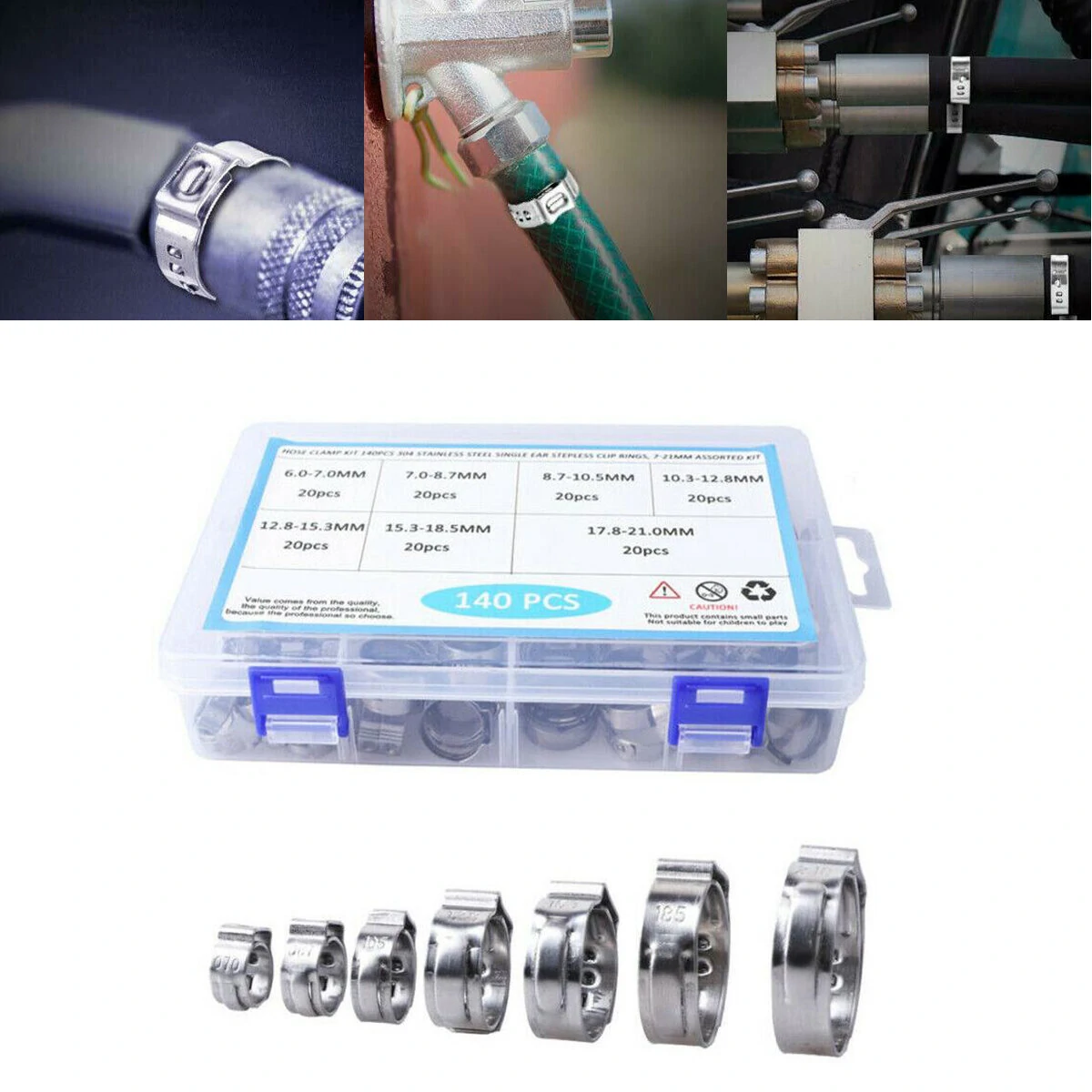 Stainless Steel Hose Clamp Tool Set - 140 Pcs Fuel Pipe Clips for 5.8-21mm - Image 2