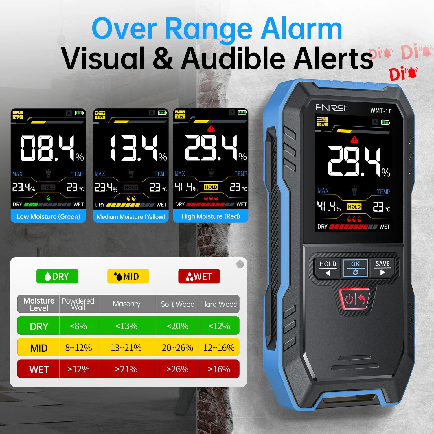 FNIRSI WMT-10 Moisture Meter | 0.1% High Precision | 2.4 TFT Screen & Rechargeable - Image 5