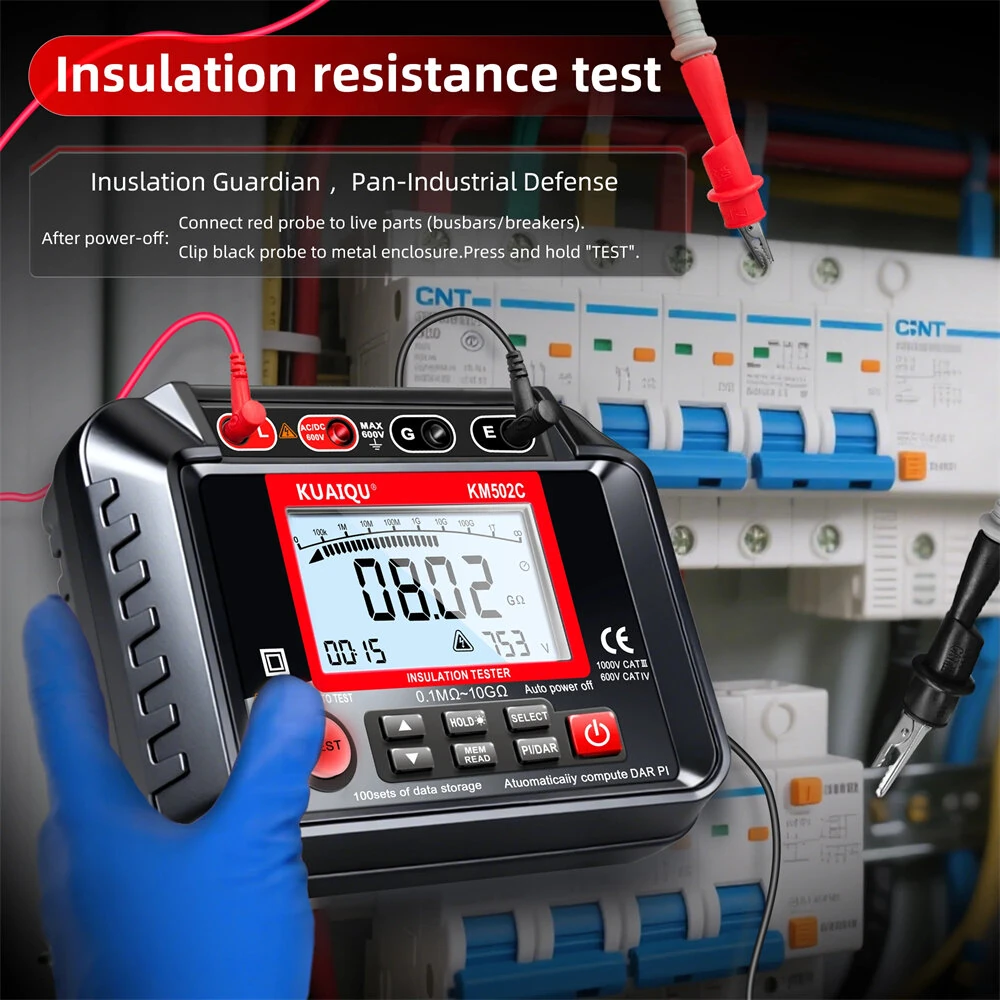 KUAIQU KM502C Insulation Resistance Tester | 1000V 20GΩ Megohmmeter - Auto Discharge & Backlit Screen - Image 3