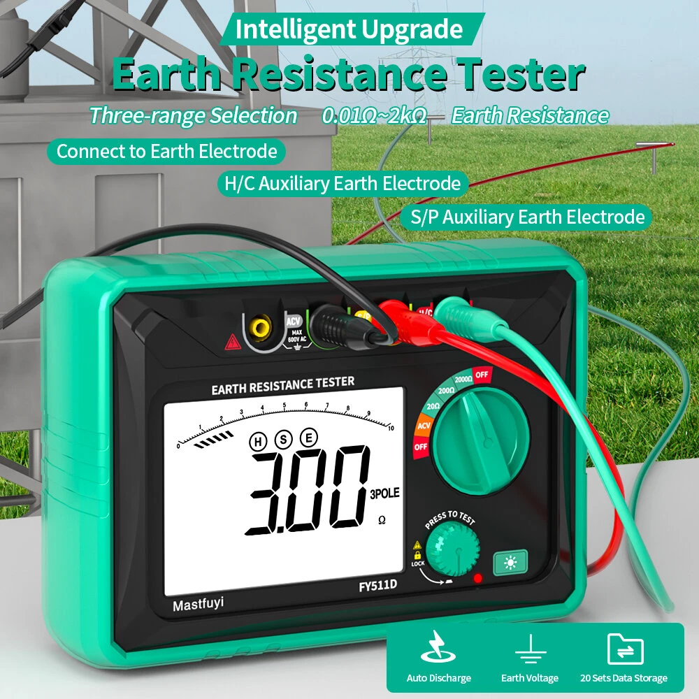 FY511D Earth Resistance Tester - 0-2kΩ Range & 600V Voltage - High Accuracy LCD - Image 5