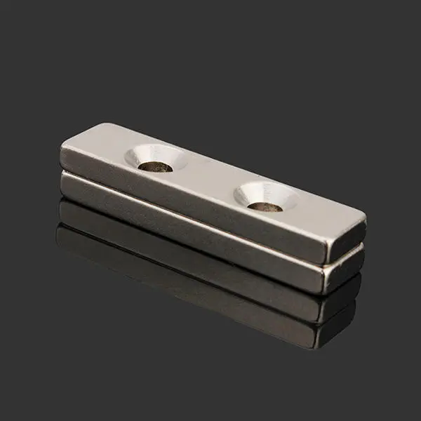 N35 40x10x4mm Strong Neodymium Block Magnets | Countersunk with 2 Holes | 2pcs - Image 2