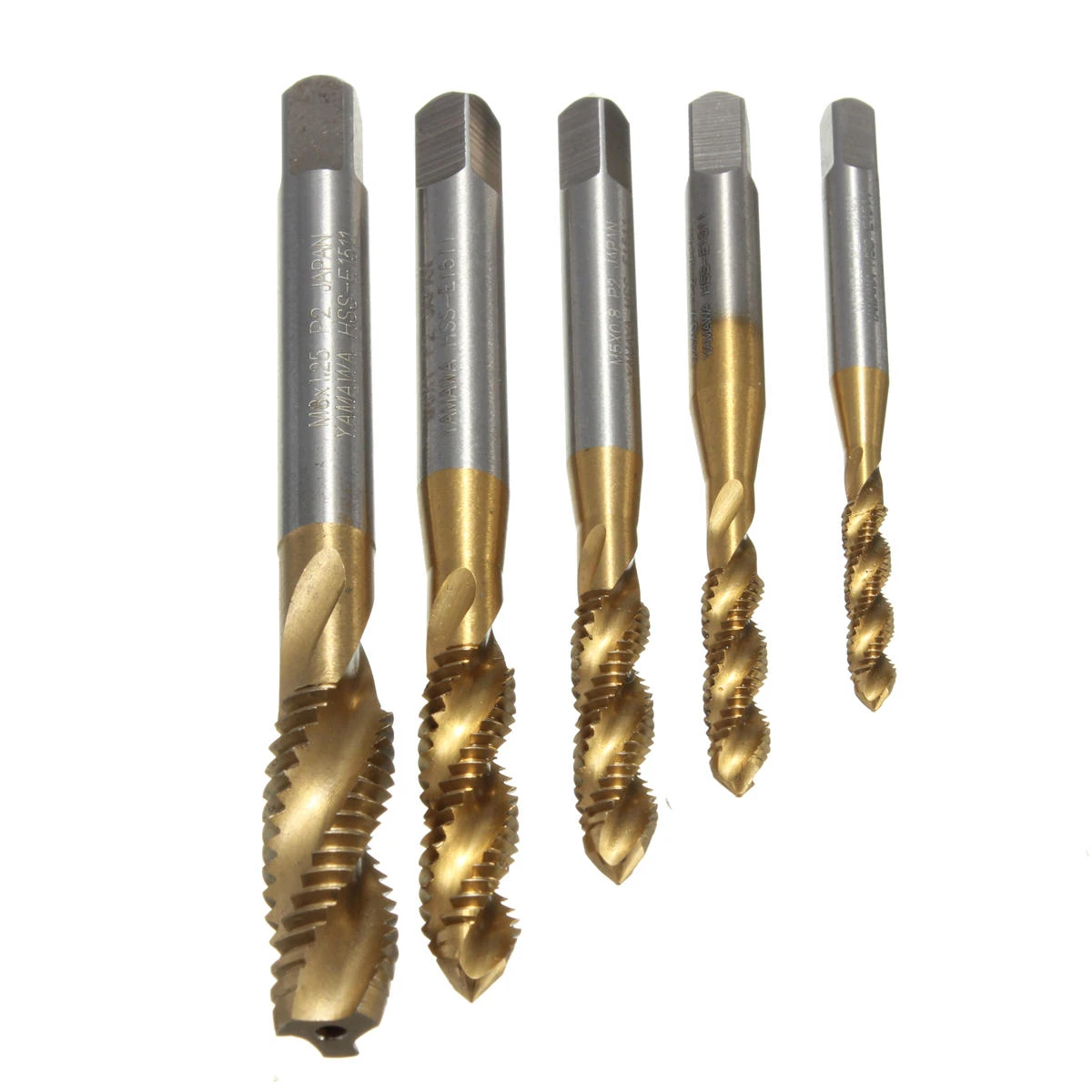 Drillpro M3 M4 M5 M6 M8 Screw Taps Set - 5pcs Titanium Coated HSS6542 Spiral Flute - Image 3