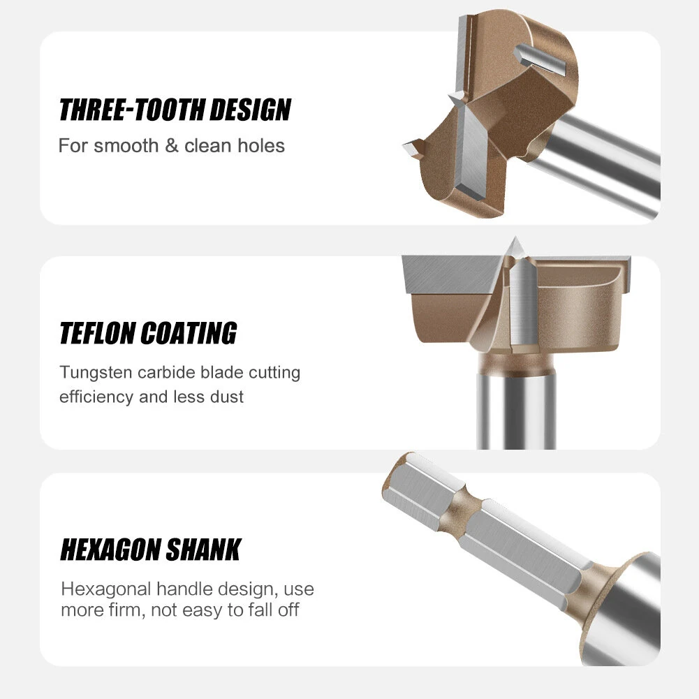 Professional 10-50mm Hex Shank Hinge Boring Bit | Tungsten Carbide 3-Tooth Double Blade - Image 5