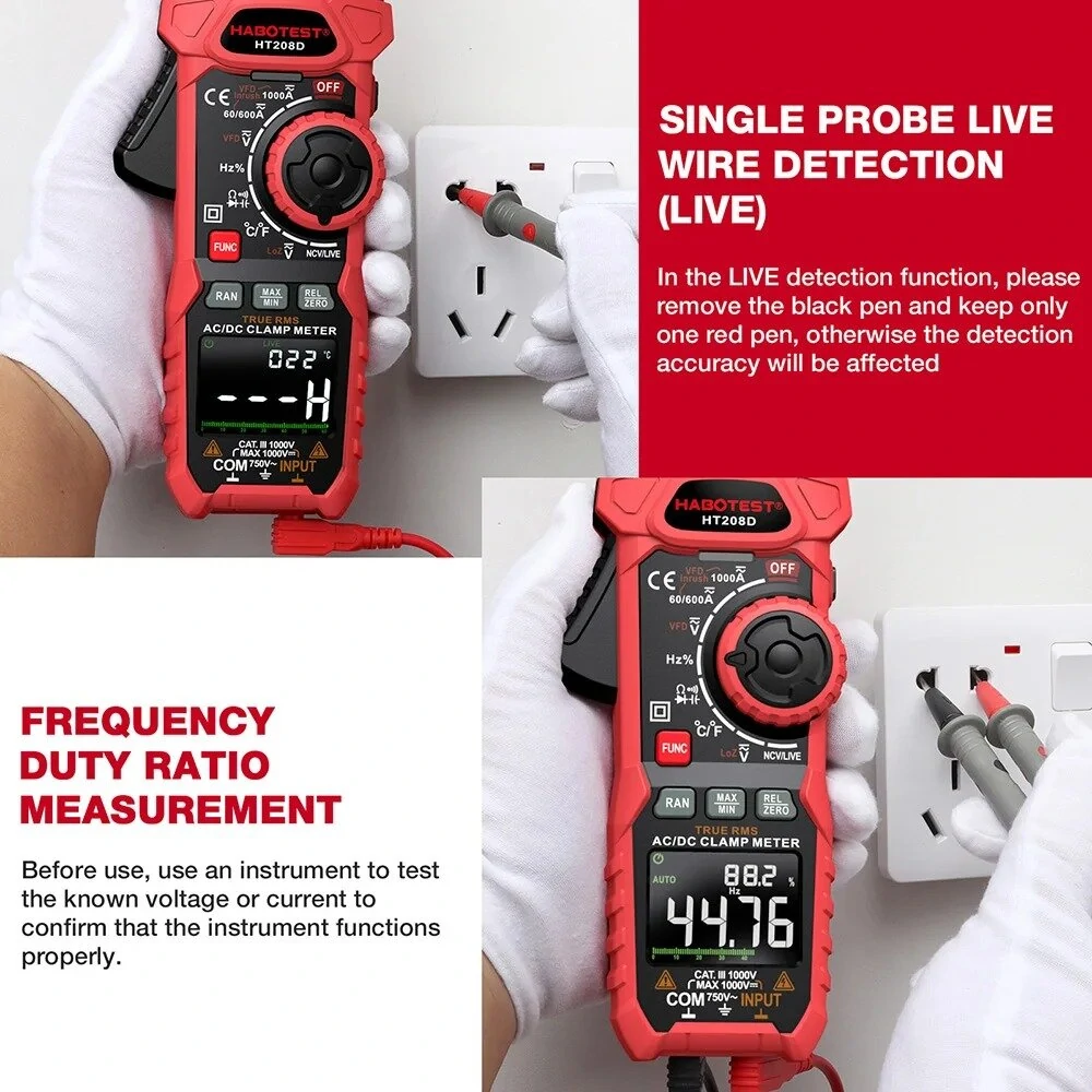 HABOTEST HT208D True-RMS Clamp Meter - AC/DC Auto-Ranging Digital Multimeter - Image 5