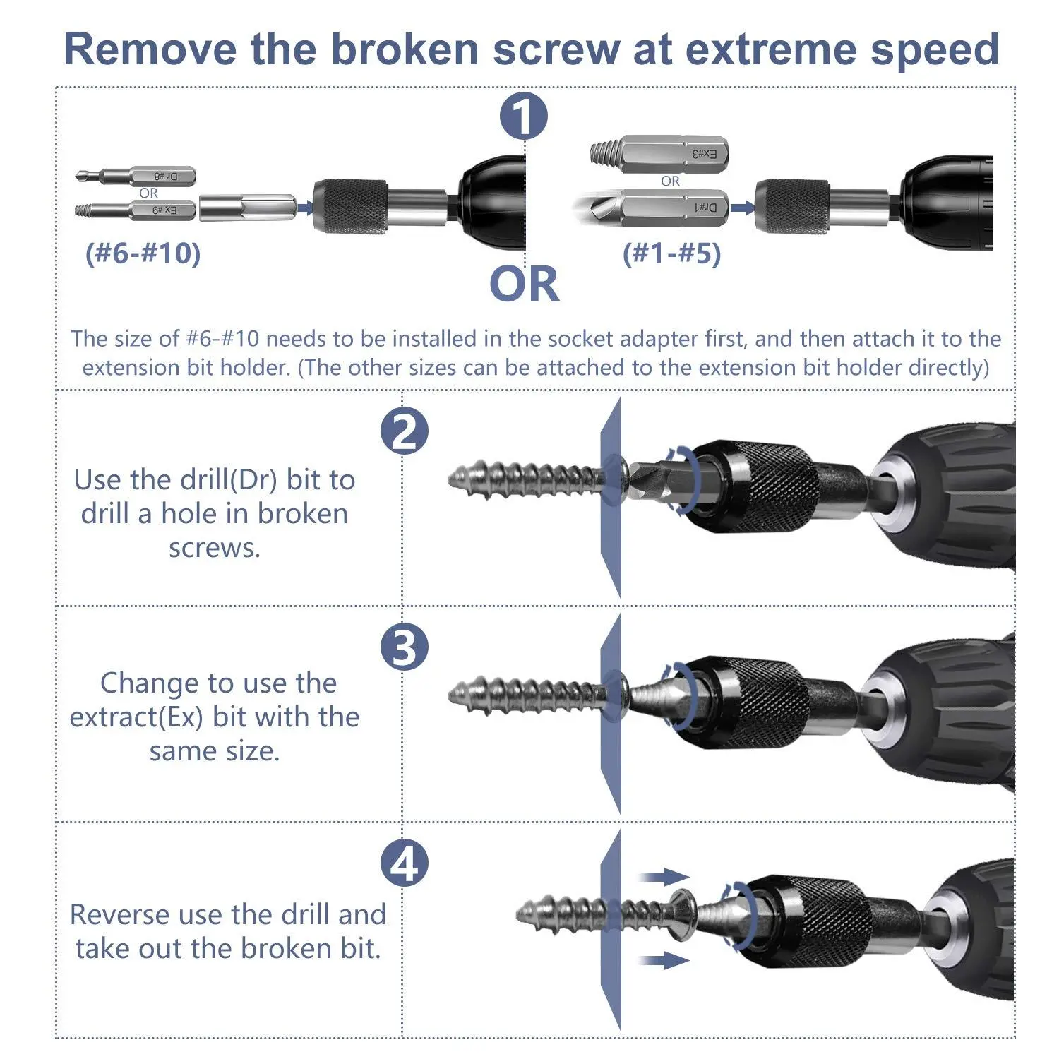 Drillpro 22pcs Screw Extractor Set | HSS Broken Bolt Remover with Locking Adapter - Image 4