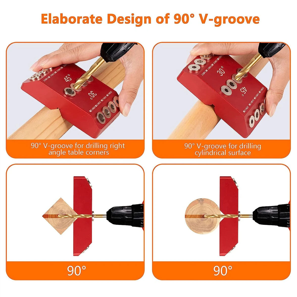 30 45 90 Degree Drill Guide Jig | Aluminum Alloy Angle Guide with 4 Drill Bits - Image 4