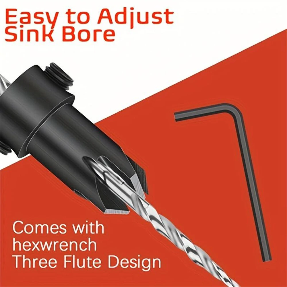 5PCS HSS Countersink Bit Set - Woodworking Conical Countersink with Hex Wrench - Image 4