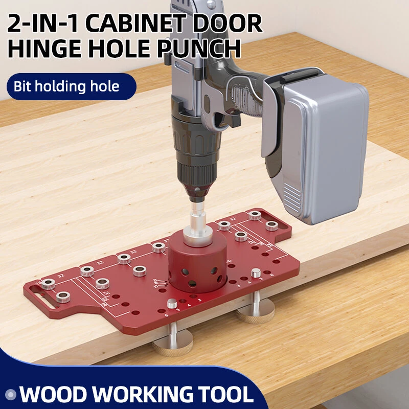 ENJOYWOOD Shelf Pin Jig & Hinge Jig 2-in-1 | All Metal Drill Guide with 7 Bits - Image 2