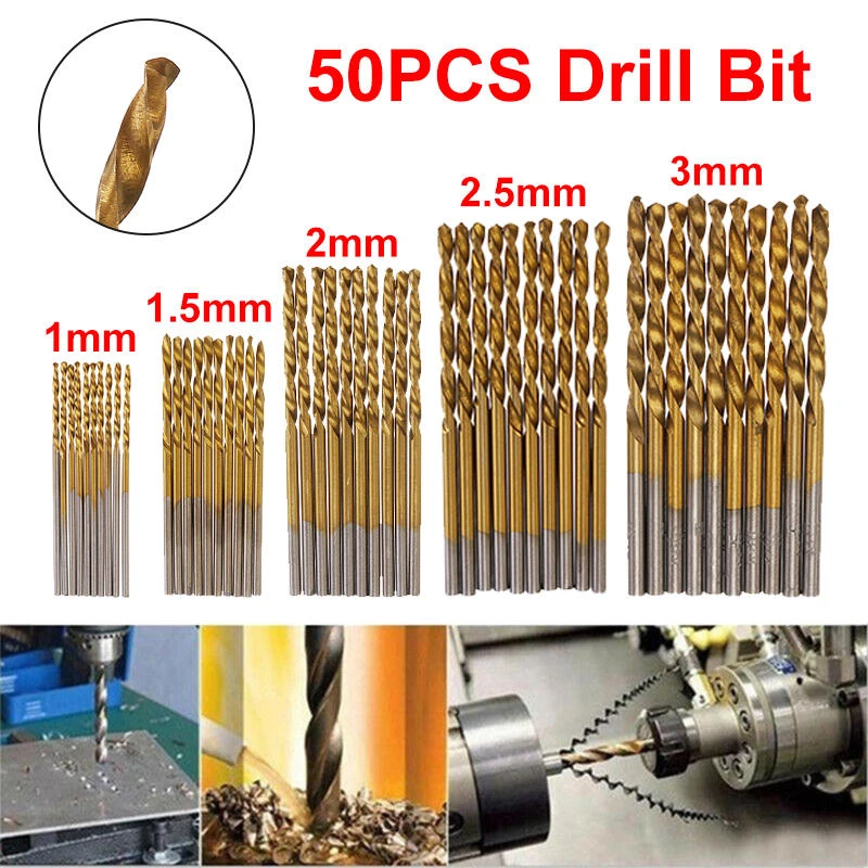 Titanium Coated HSS Drill Bit Set - 50pcs 1-3mm for Woodworking | High Speed Steel - Image 2