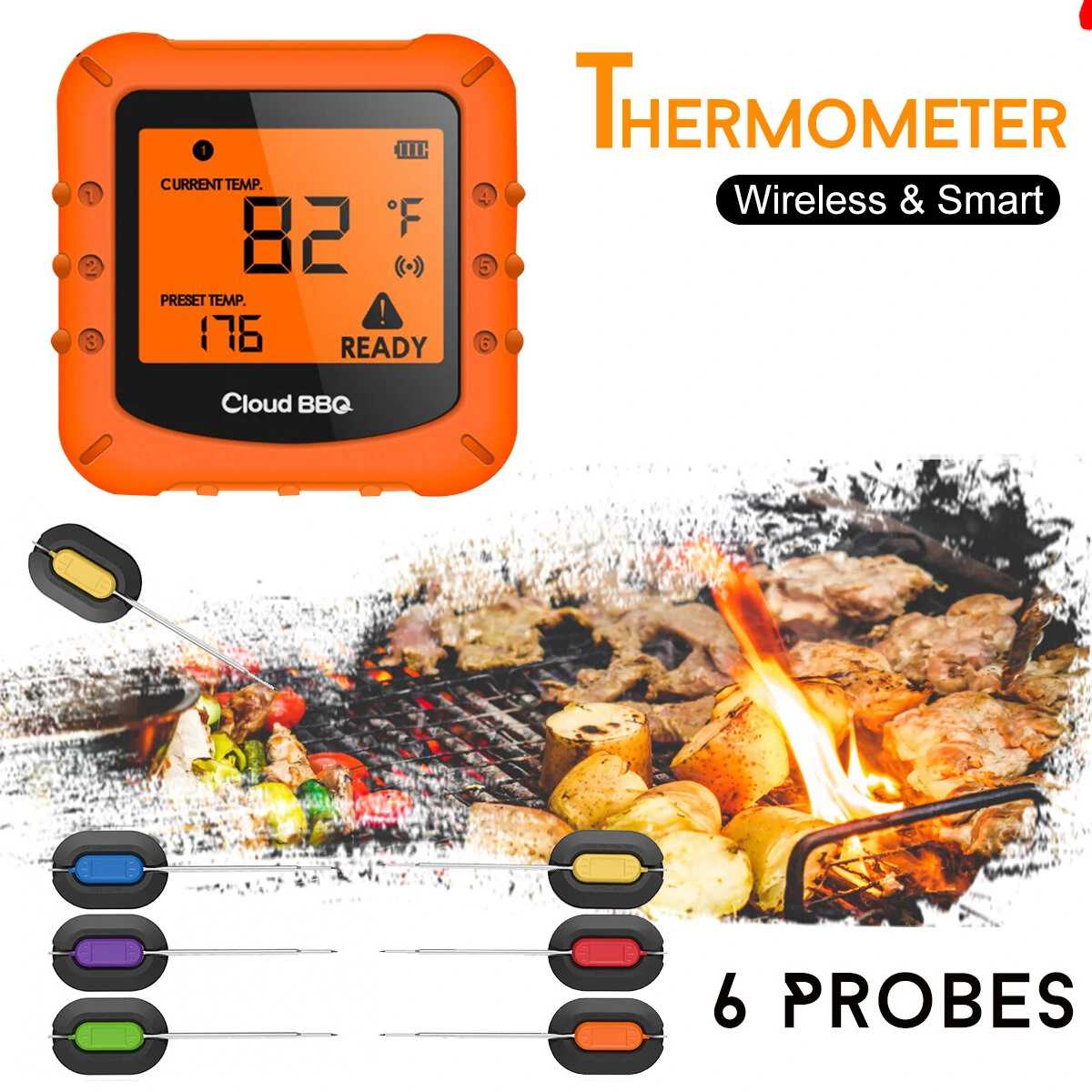 Smart Wireless Bluetooth Digital Thermometer - 6 Probes for Cooking & BBQ | iOS Android - Image 3