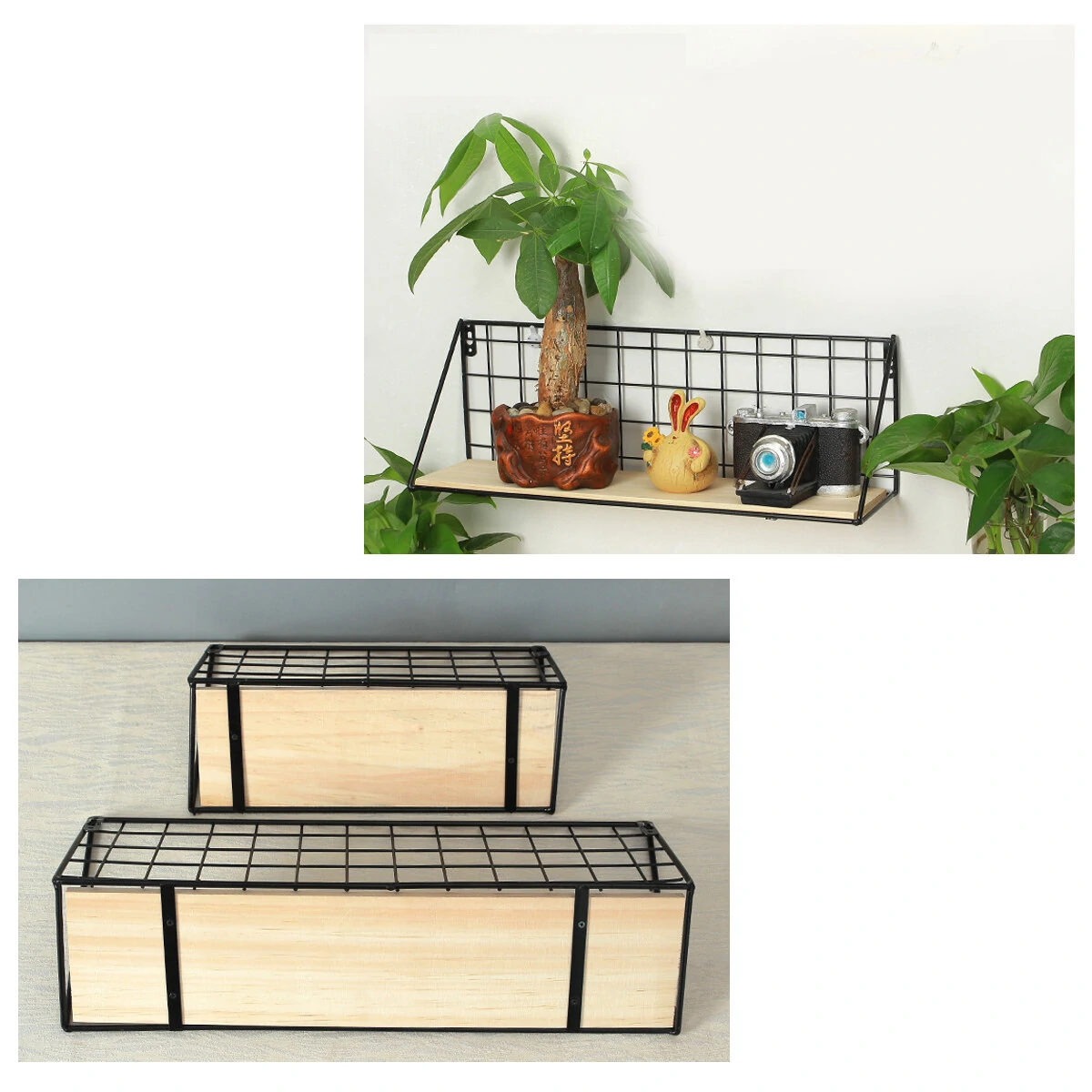 Wooden Iron Wall Shelf - Home Storage Holder & Hanging Storage Box - Image 3