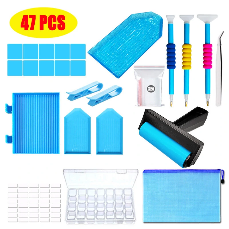 Blue Drill Pen Diamond Painting Tool Set - 79PCS with LED Light Board & 32 Grid Bead Box - Image 4