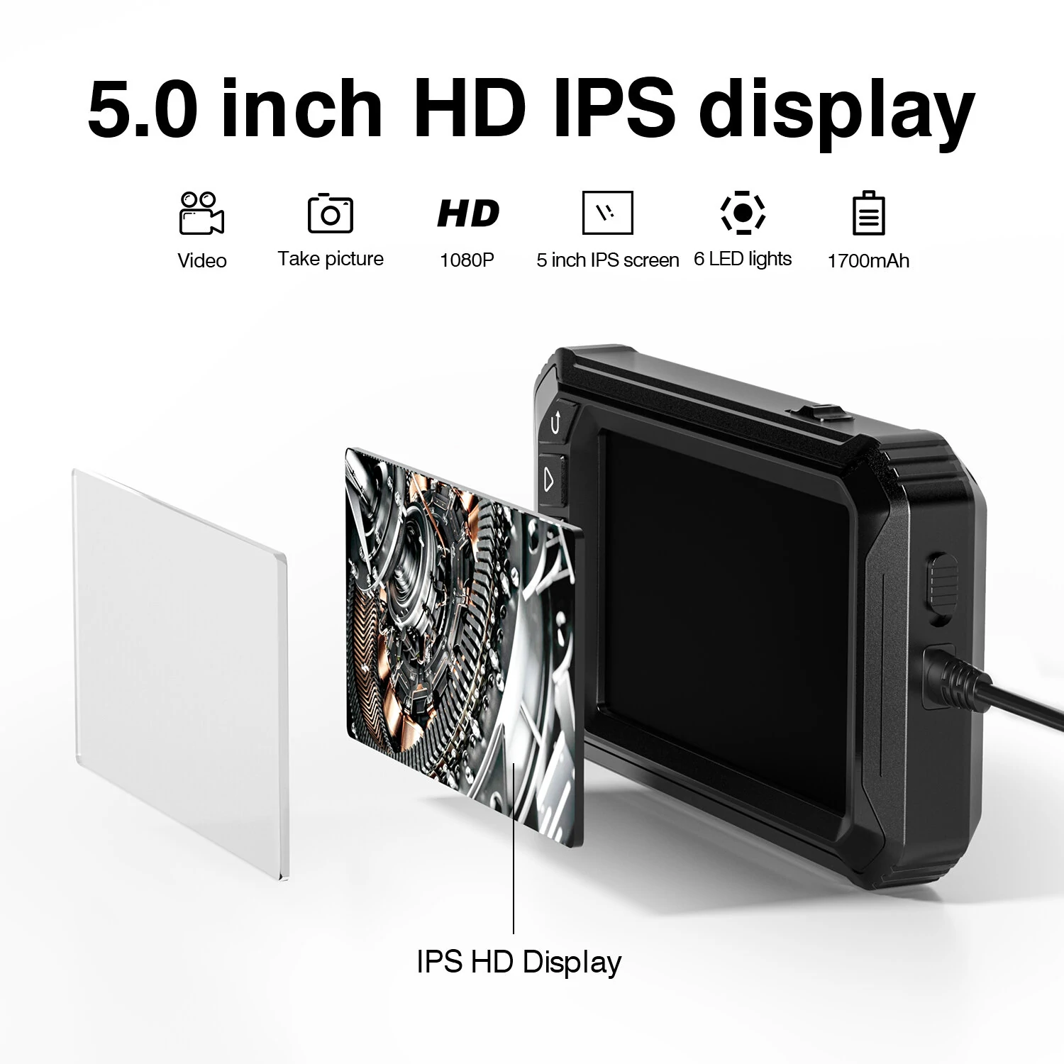 INSKAM ALS5005 Dual Lens Borescope | 5.0-Inch HD IPS Display | 2MP 8.0mm Hard Wire Endoscope - Image 5