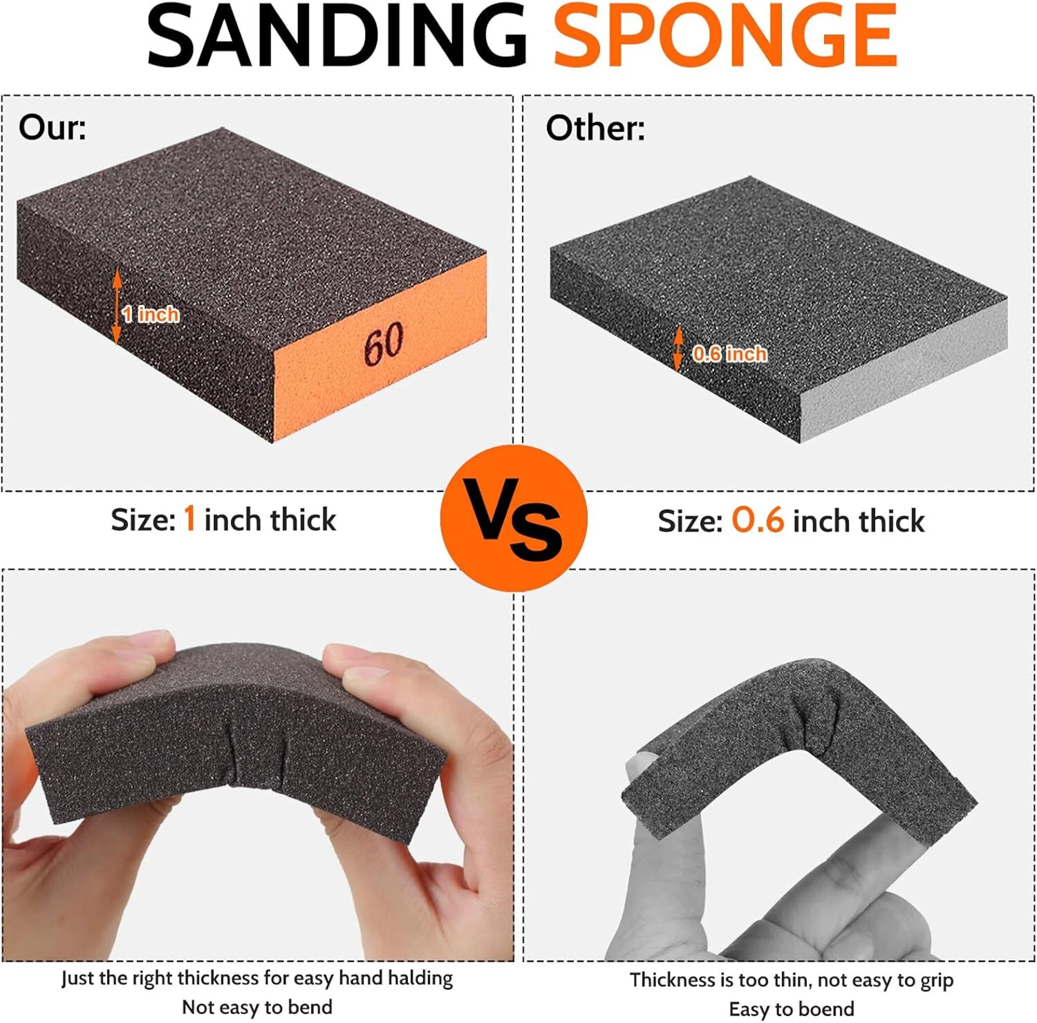 8pcs Washable Sanding Sponges | Assorted Grits 60-220 | For Wood Metal Drywall - Image 4