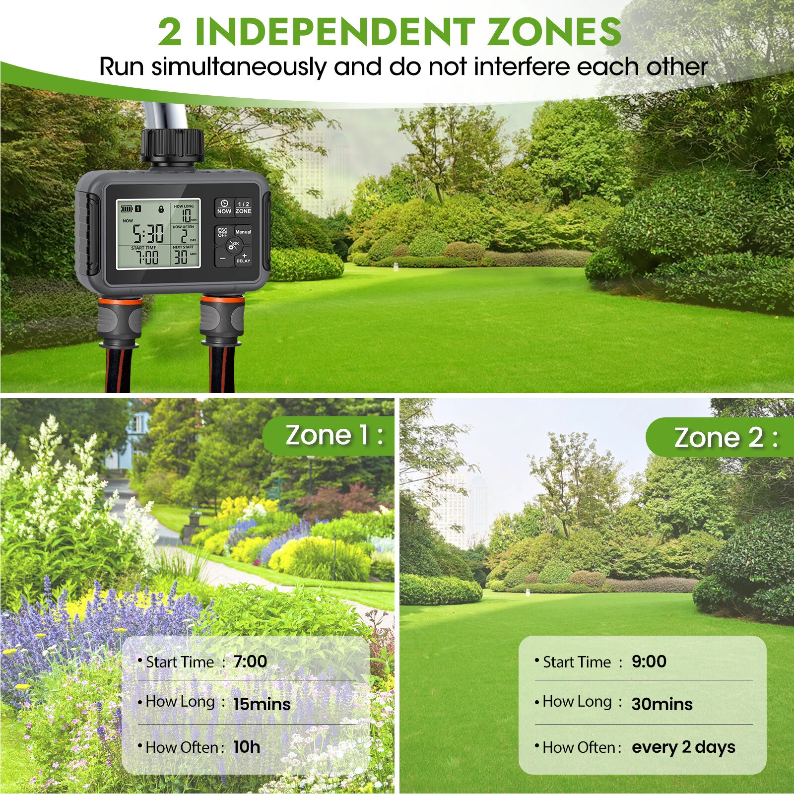 SGW07M Automatic Watering Timer - 2 Outlet Garden Controller - ABS UV Resistant IP55 - Image 3