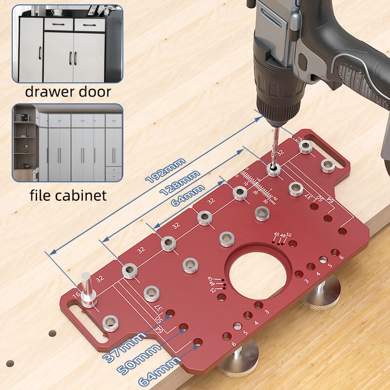 ENJOYWOOD Shelf Pin Jig & Hinge Jig 2-in-1 | All Metal Drill Guide with 7 Bits - Image 4