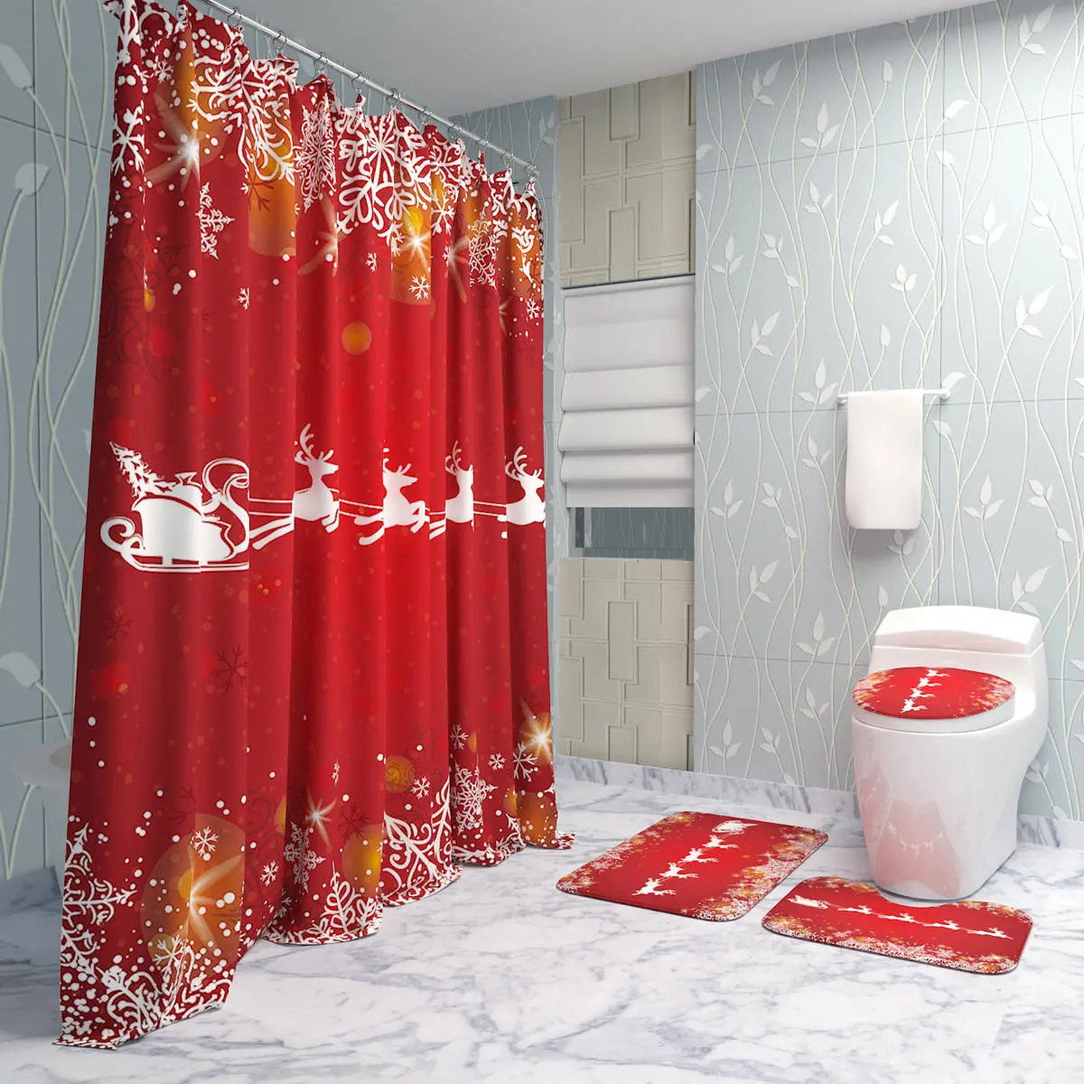 Christmas Decorations Shower Curtain Mat - 180x180cm Anti-Slip Bathroom Rug - Image 3