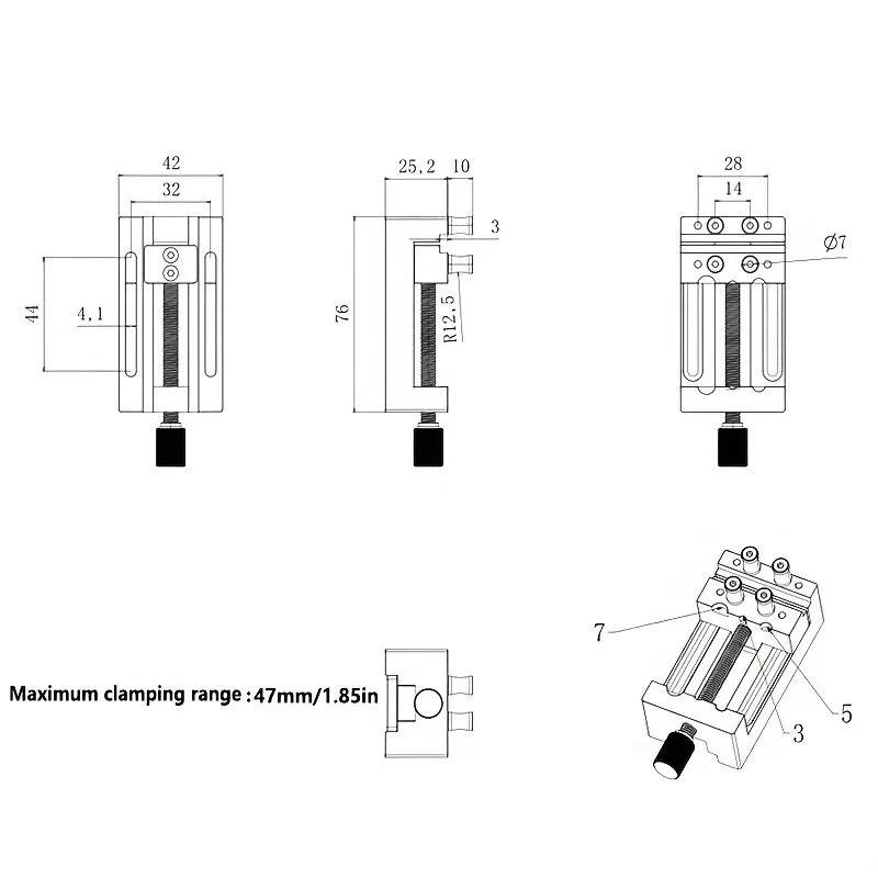 Mini Drill Press Vise - Aluminum Alloy 0-47mm Clamp | Rubber Jaws for Crafts & Modeling - Image 2