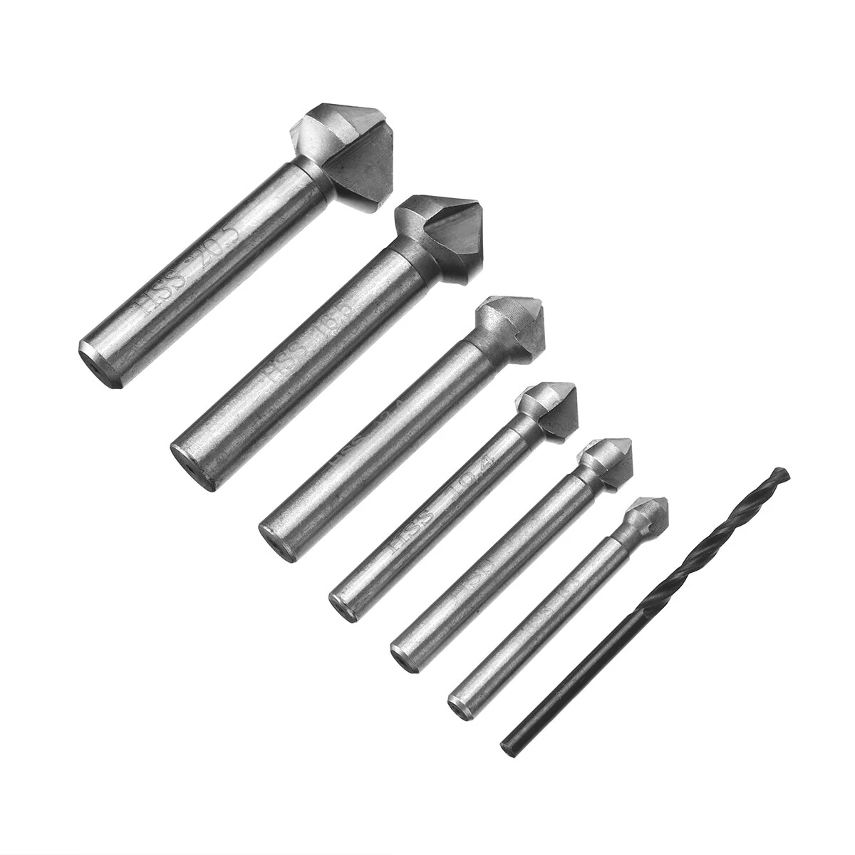 7-Piece Countersink Drill Set - DIN335 C-Type Straight Shank - 6 Sizes 6.3-20.5mm + 3mm Twist Drill - Image 2