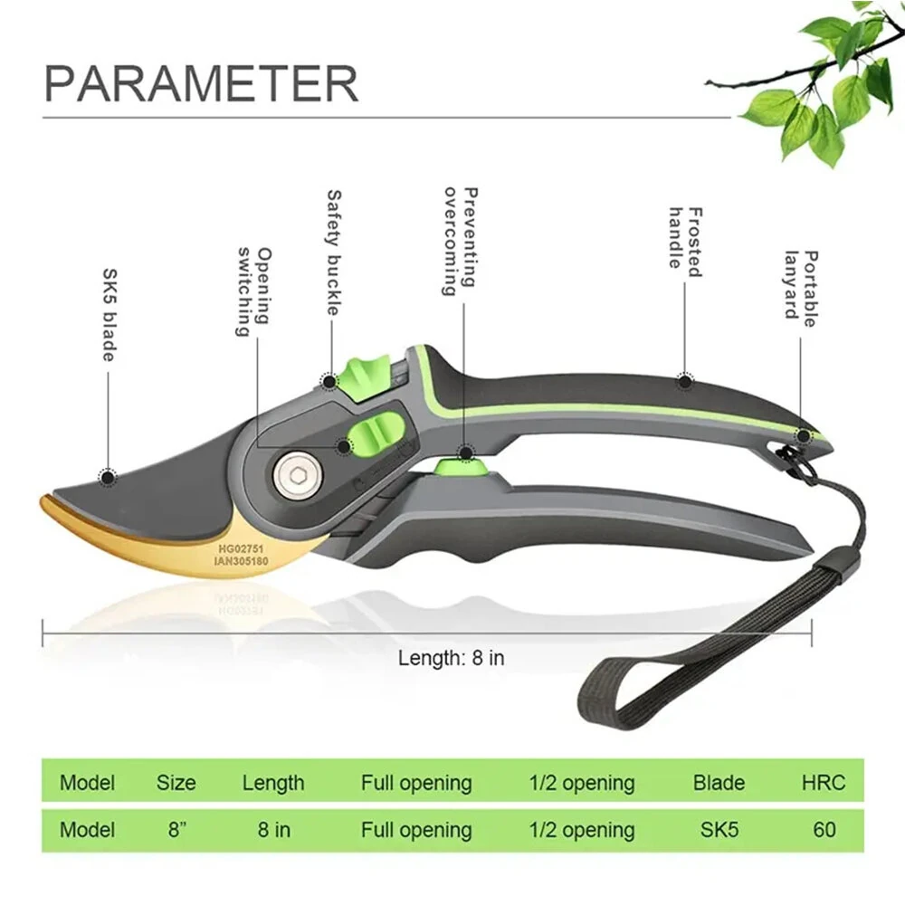 Industrial Pruning Shears | SK5 Steel Blade 205mm | Ergonomic Non-Slip Handles - Image 5