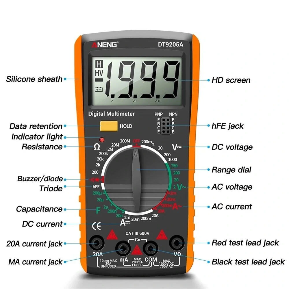 ANENG DT9205A Digital Multimeter - True RMS Auto AC/DC Voltage Current Tester - Image 3