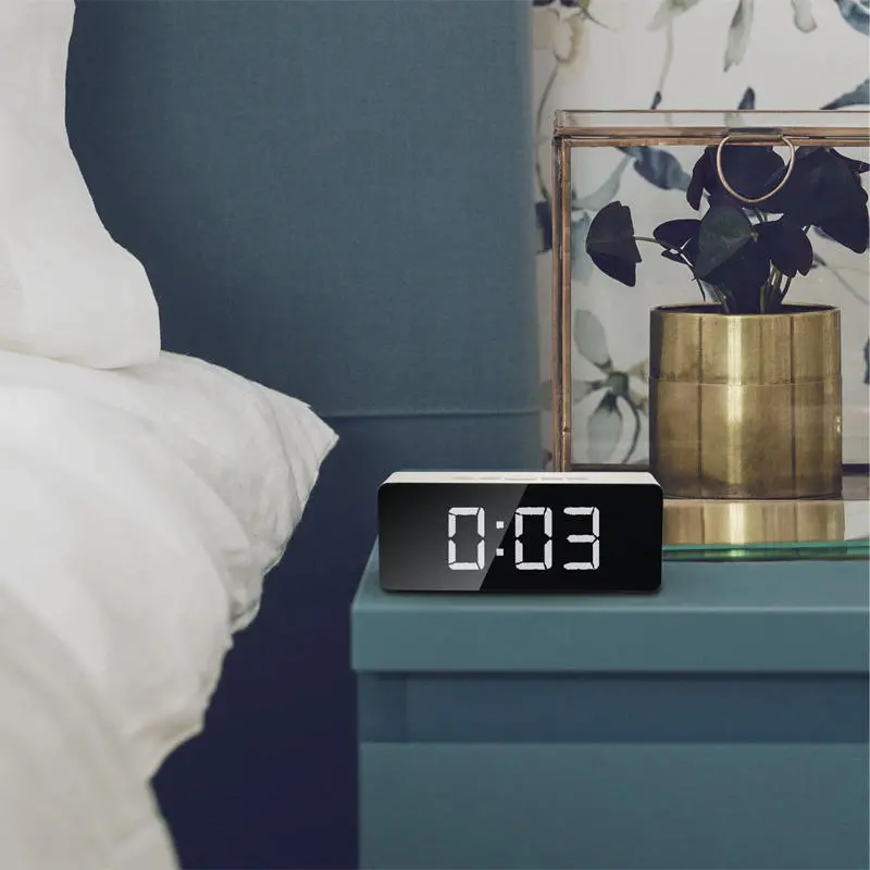 LED Alarm Clock with Make-Up Mirror & Night Light - Digital Thermometer - Image 3