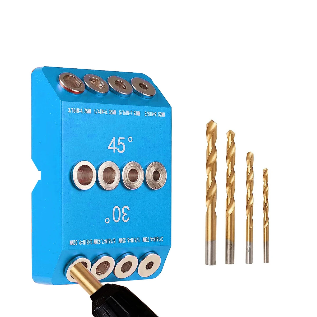 30 45 90 Degree Drill Guide Jig | Aluminum Alloy Angle Guide with 4 Drill Bits - Image 3