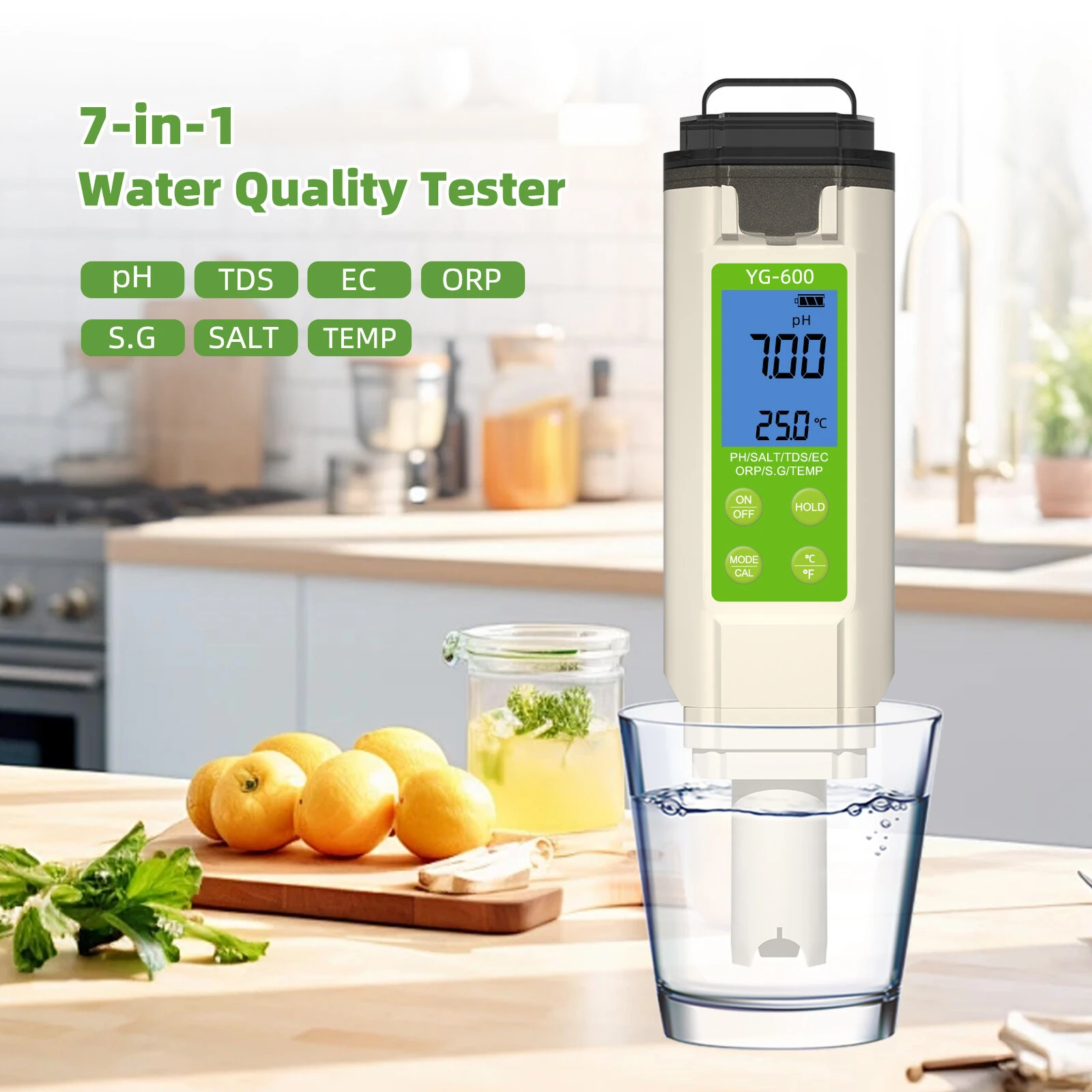 YG-600 7-in-1 Digital Water Tester | pH EC TDS ORP Temperature | for Aquarium Pool Hydroponics - Image 2